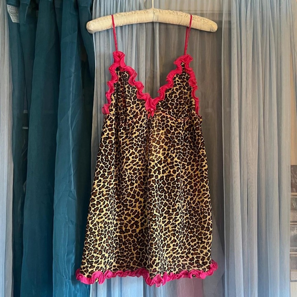 La Senza Leopard Print Pink Ruffled Mesh Slip Dress